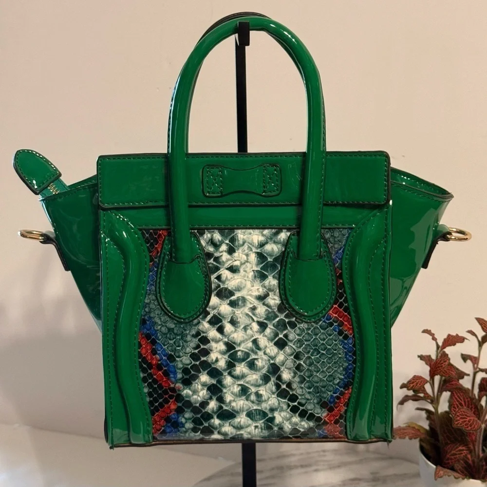 Dasein Women’s Fashion Handbag Patent Leather Snakeskin Hunter Green XL026371